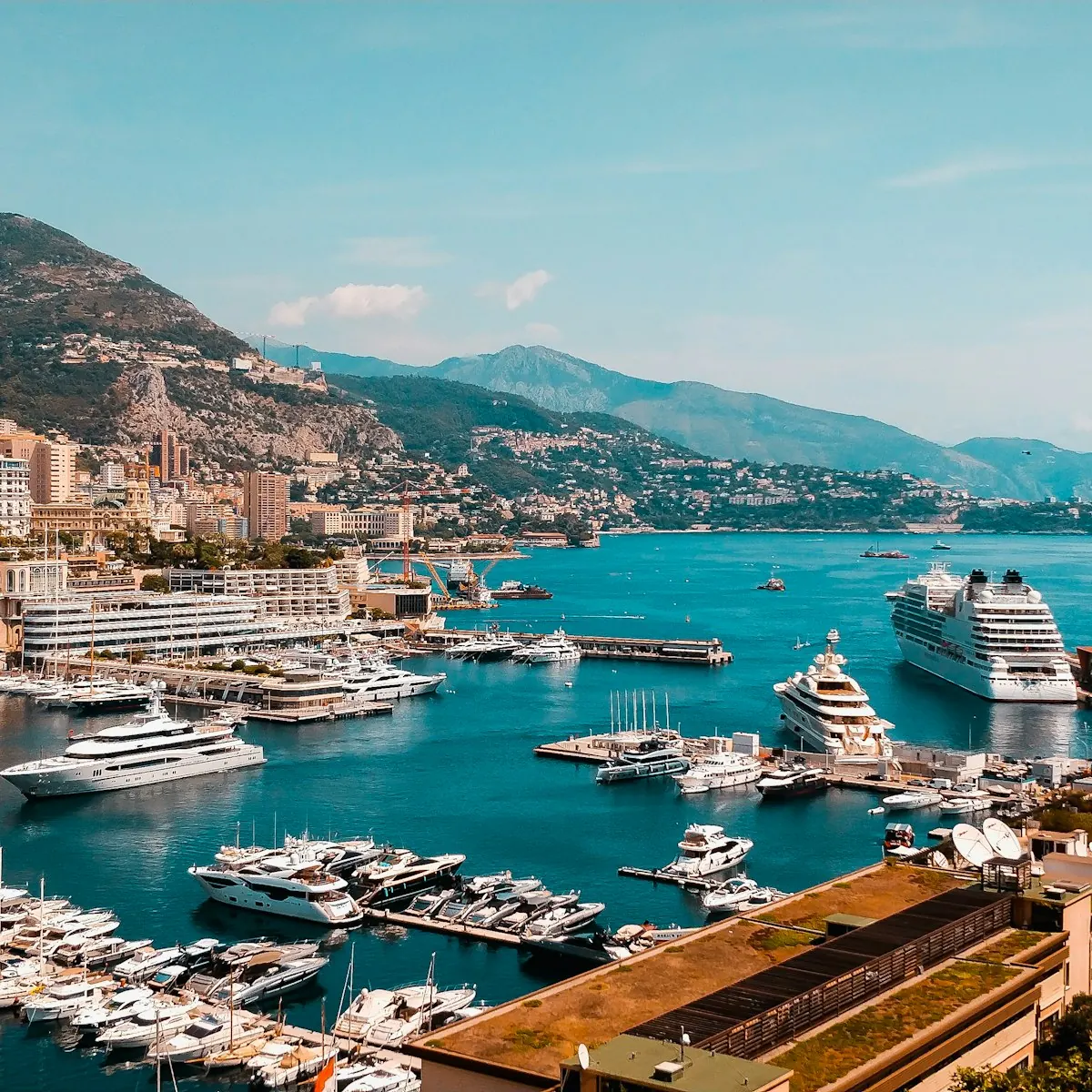 Monaco harbour and the Riviera coastline from above